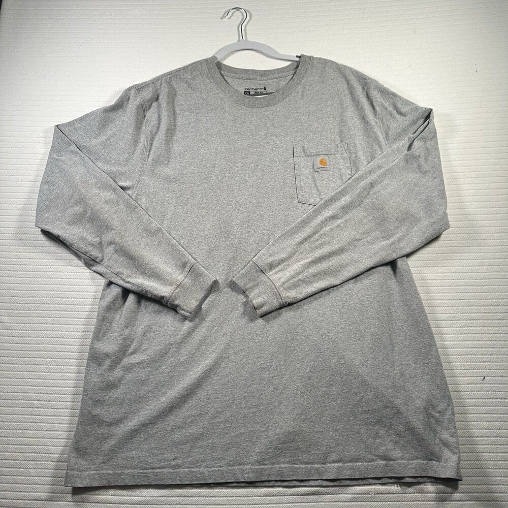 Carhartt Mens 2XL Gray Long Sleeve Pocket T Shirt Workwear Logo
